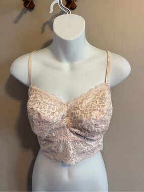 Déesse Lingerie Pink Floral Lace Longline Bralette Crop Top Plus Size 1X